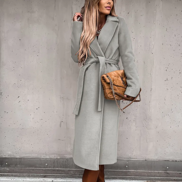 manteau long en laine avec ceinture gris femme