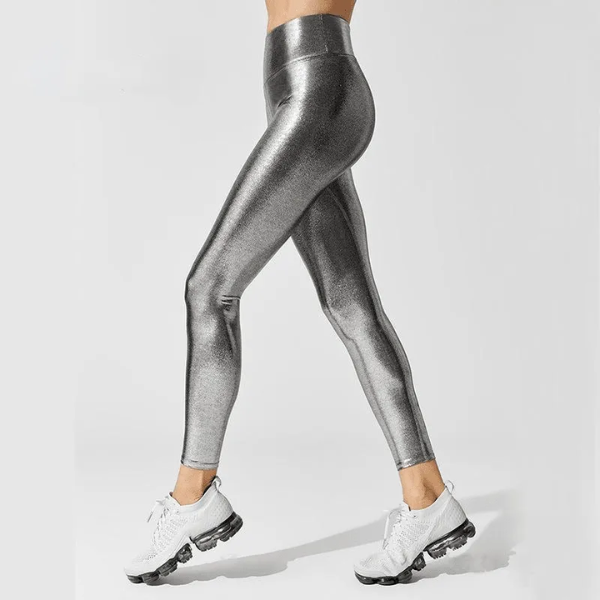 pantalon de yoga gris argenté taille haute