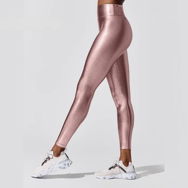 pantalon de yoga rose metallisé