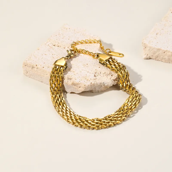 bracelet torsadé tressé en titane plaqué or femme cic
