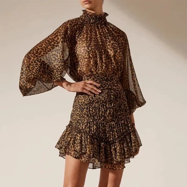 robe léopard courte à volants