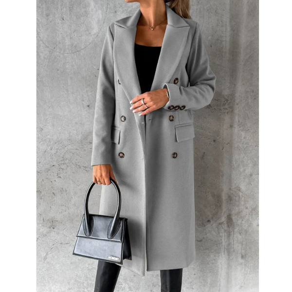 Manteau long en laine droit gris pour femme