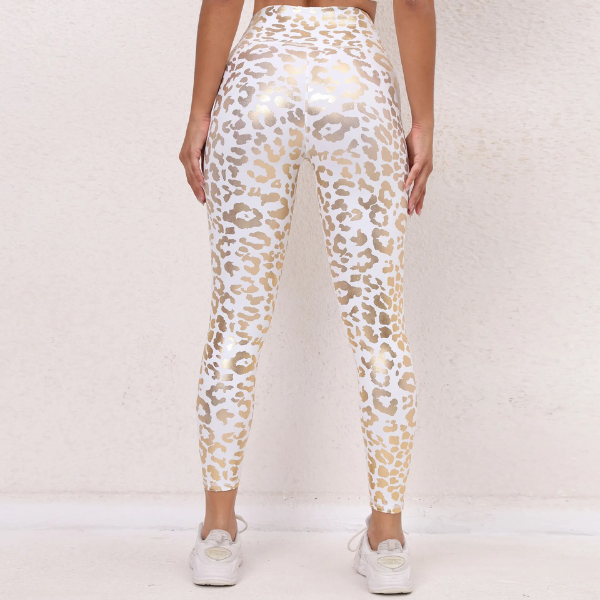 pantalon de yoga blanc léopard doré femme