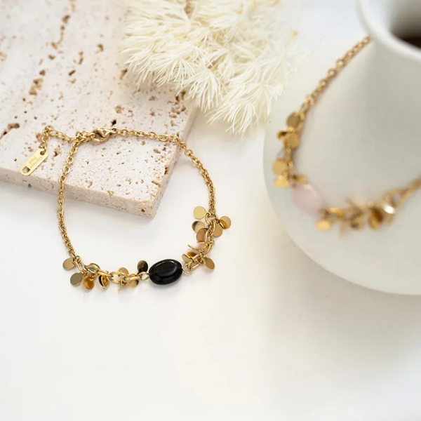 bracelet pierre naturelle acier inoxydable plaqué or