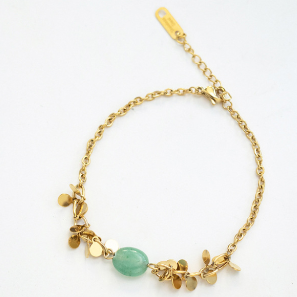 bracelet pierre naturelle verte acier inoxydable femme