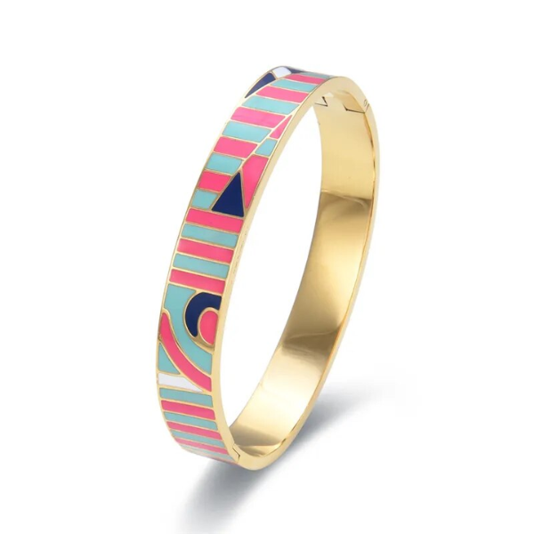 bracelet manchette en acier inoxydable plaqué or colorée rose