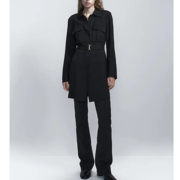 robe courte noire ceinture élégante femme style trench