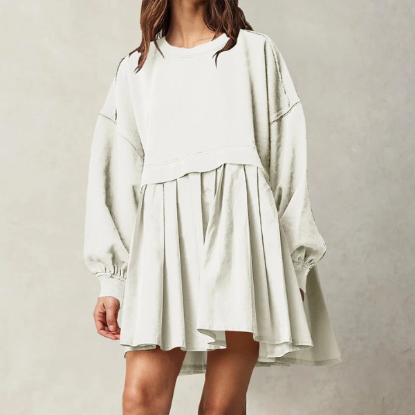 Mini robe plissée patchwork à manches longues pour femme en ligne