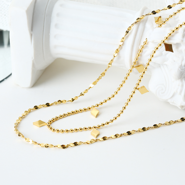 collier multi rang acier inoxydable plaqué or