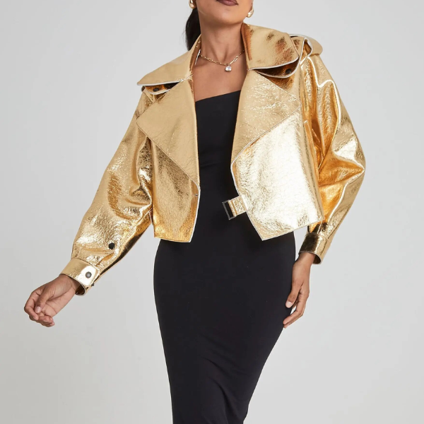 perfecto en cuir gold doré brillant