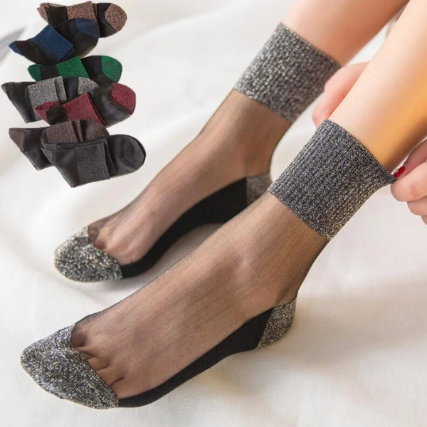 Lot de 3 paires de chaussettes transparentes ultra-fines pour femmes à paillettes