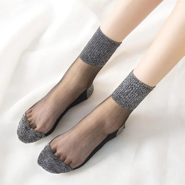 Lot de 3 paires de chaussettes transparentes ultra-fines pour femmes à paillettes tendance