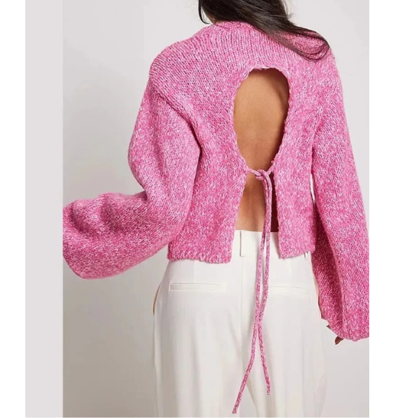 pull rose tendance femme dos nu