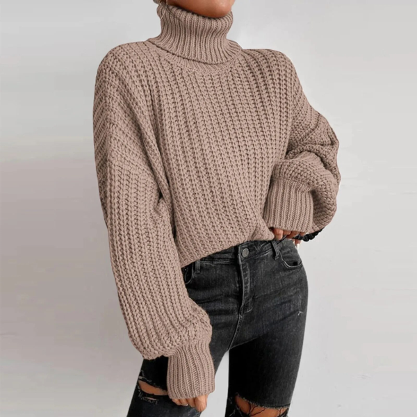 pull col roulé beige femme