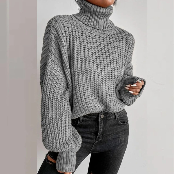 pull col roulé gris femme en maille
