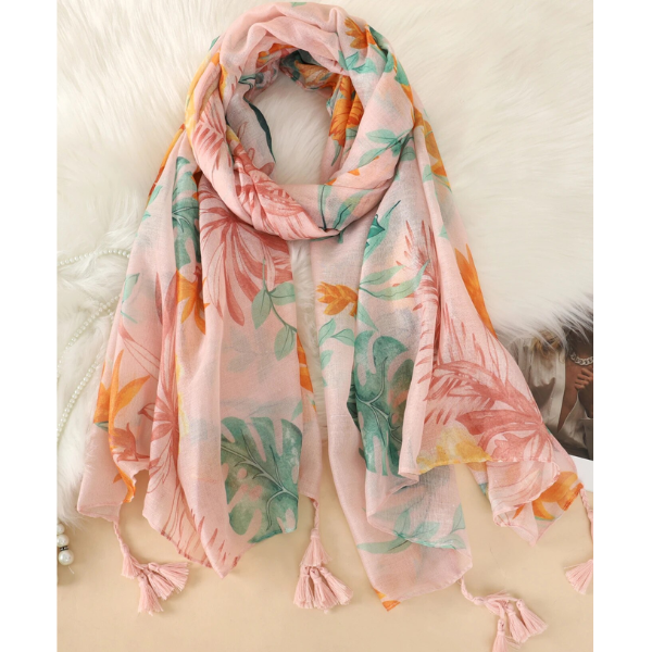 foulard femme rose fleuri