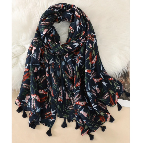 foulard femme noir fleuri