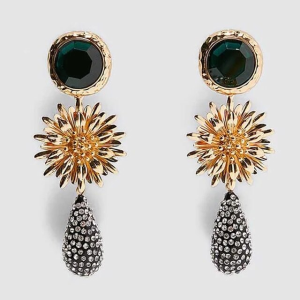 boucles doreilles fantaisie rétro chic vertes dorées