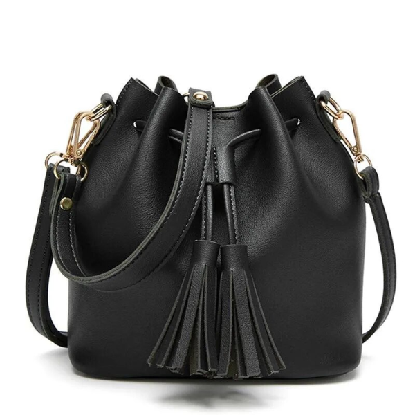 sac seau à bandoulière cuir noir