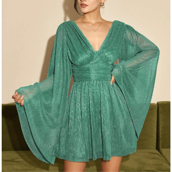 robe verte à paillettes trapèze femme soirée chic