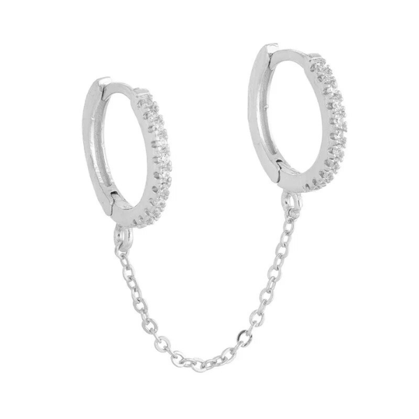 boucles doreilles double trou chaîne argent 925