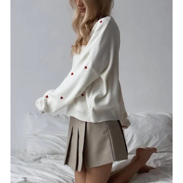 pull blanc coeur femme imprimé