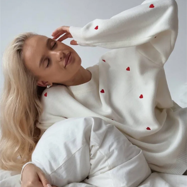 pull blanc coeur femme pas cher