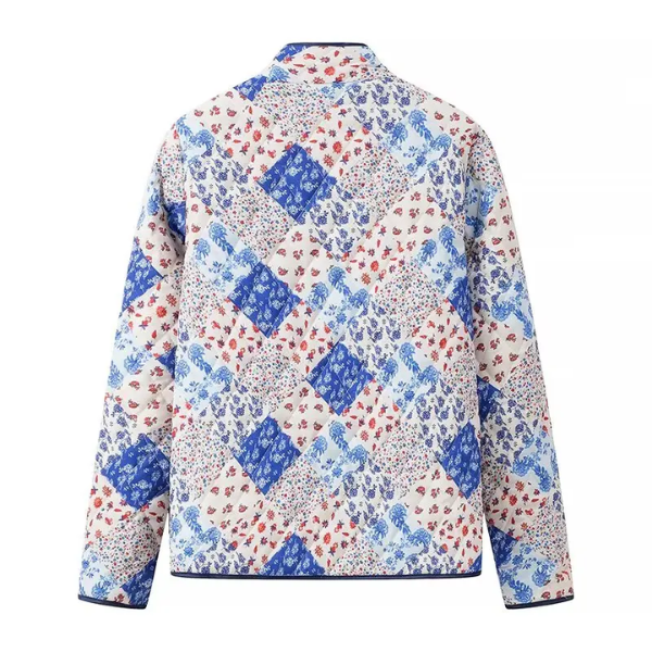 veste matelassée imprimée fleurie bleu marine bohème chic