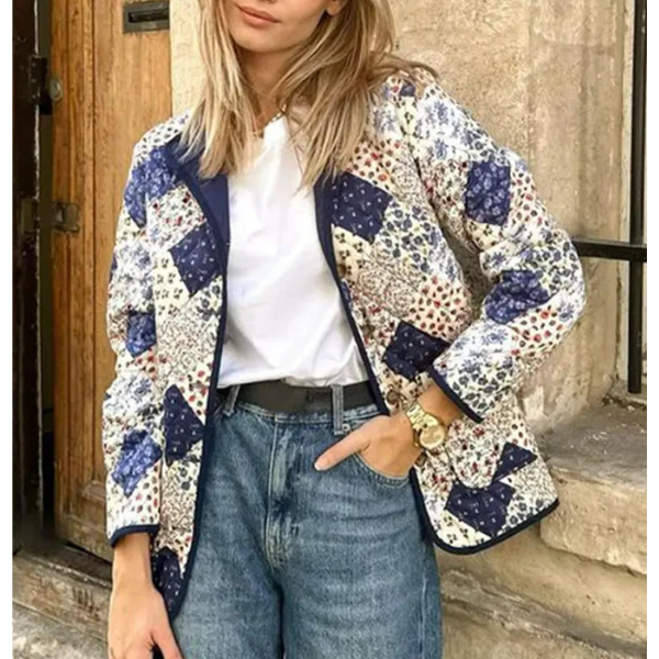 veste matelassée imprimée fleurie bleu marine