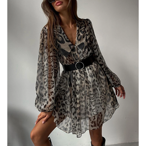 mini robe manches bouffantes imprimée léopard femme