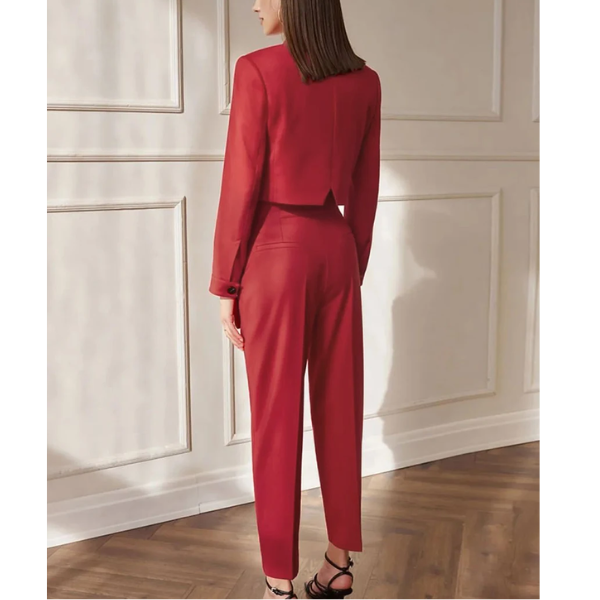 ensemble haut pantalon chic rouge femme