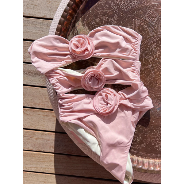 Maillot de bain une pièce taille haute rose femme