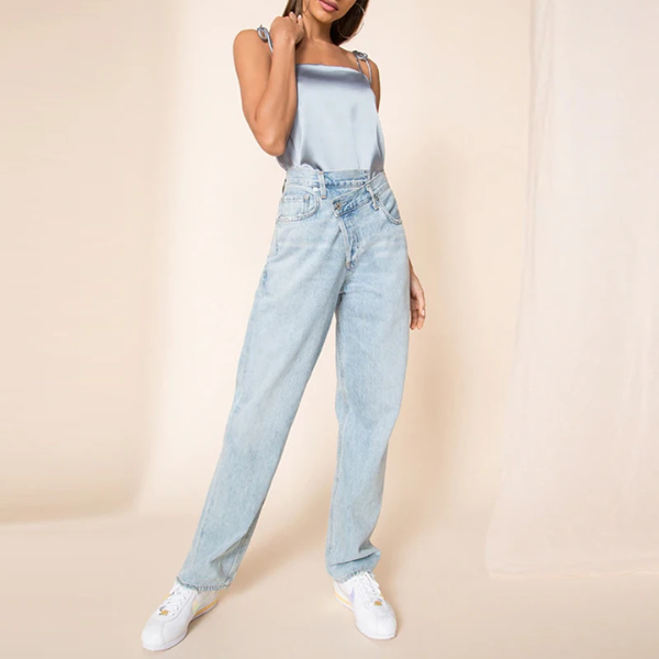haut tendance satin bleu femme