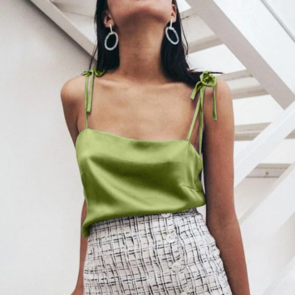 top satin vert femme