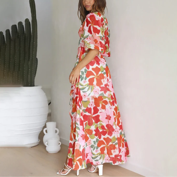 robe longue fendue imprimée florale 2024