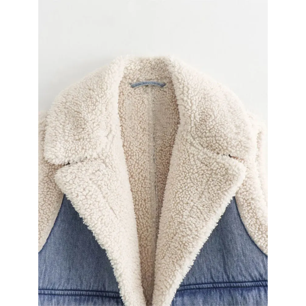 gilet denim fausse fourrure sans manches
