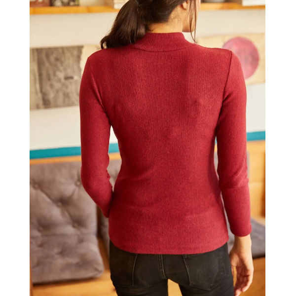 Pull bordeaux col montant intemporel femme