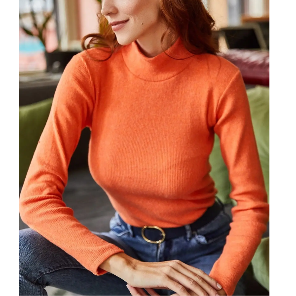 pull orange col montant basique femme