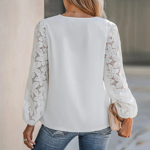 blouse blanche brodée florale à manches longues