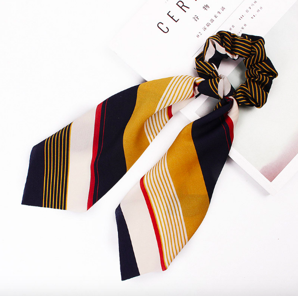 Foulard chouchou élastique accessoire cheveux fille imprimé jaune
