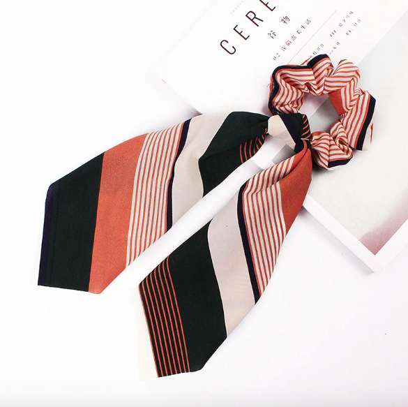 Foulard chouchou élastique accessoire cheveux fille imprimé rose orange