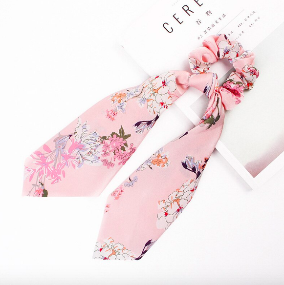 Foulard chouchou élastique accessoire cheveu bohème imprimé floral rose