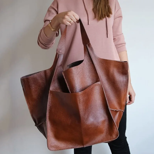 grand sac cabas en cuir cognac vegan