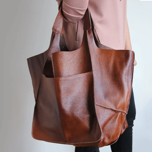 grand cabas en cuir cognac
