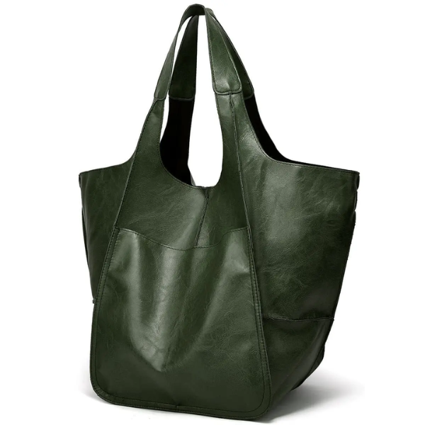 grand sac cabas vert foncé en cuir
