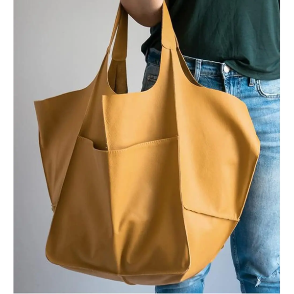grand sac fourre-tout jaune moutarde de en cuir
