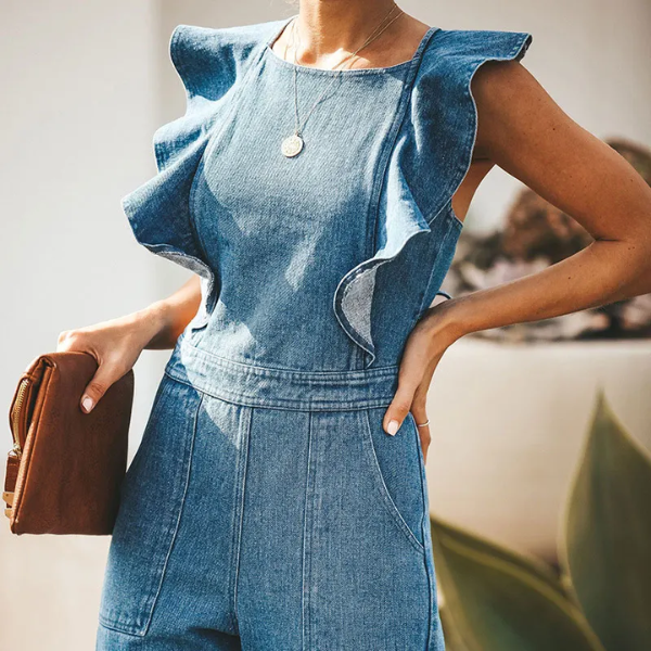 combinaison en jean à volants femme