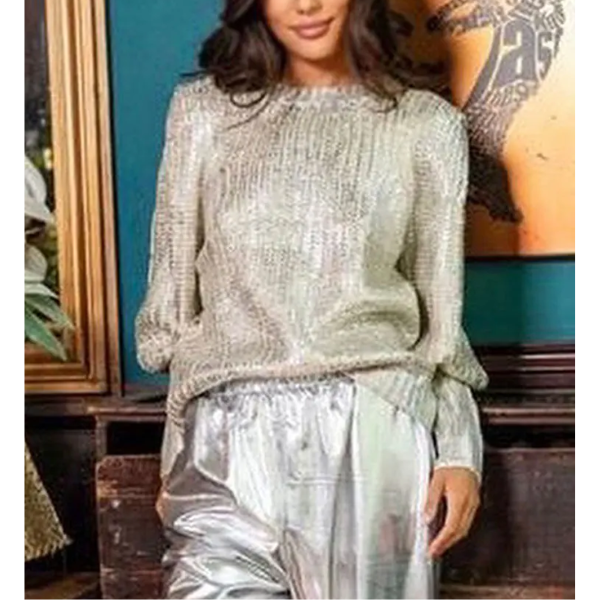 pull à col rond métallique argent silver femme