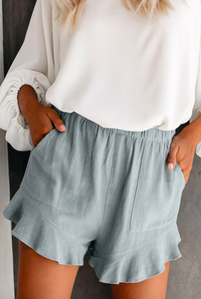 Short femme coton élastique à volants gris 2