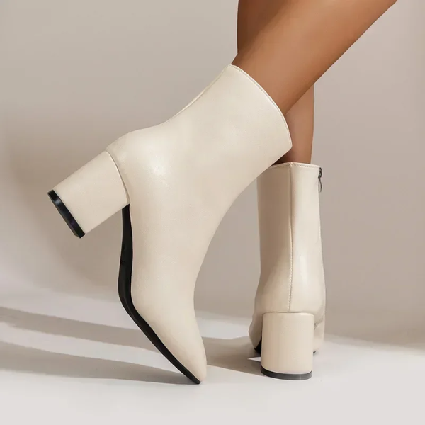 bottines beige écru à talon moyen femme